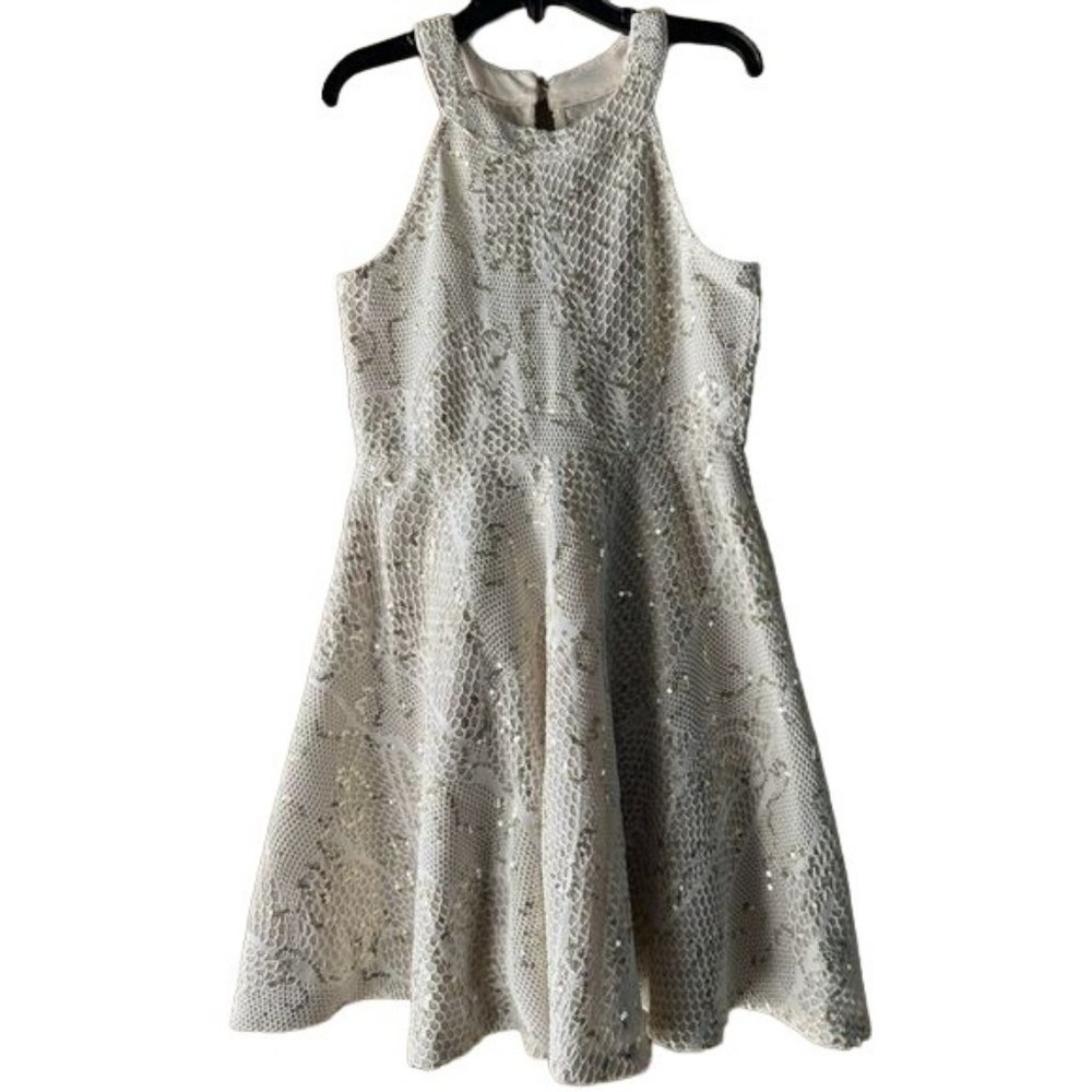 r Wish 4 U Creme Halter Party Skate Swing Sequin Embroidered Dress Girls Size 8